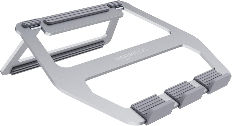 Amazon Basics Aluminum Portable Foldable Height Adjustable Support Stand for Laptops up to 33 cm (13"), Silver - Silver 33 cm (13")