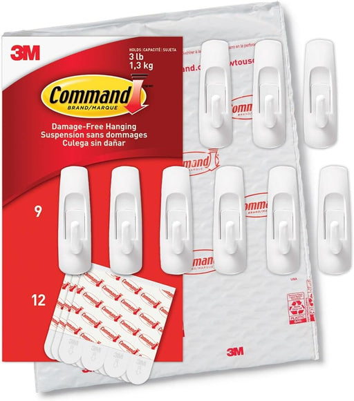 Command Utility Medium Hooks White color, 2 hooks + 4 strips/pack Holds 1.36 kg each hook Organize Decoration No Tools Holds Strongly Damage-Free Hanging - Medium