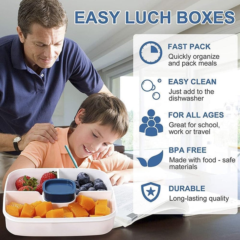 Lunch Box, 1500mL Bento Box with 4 Compartments, Leak Proof, Microwave Safe, Green