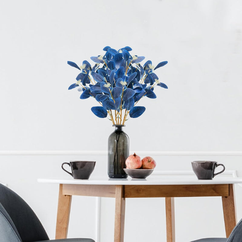 GTIDEA 6pcs Faux Eucalyptus Stems Blue Artificial Eucalyptus Leaves Spray Greenery Stems Branches with Seeds Silver Dollar Eucalyptus Plant for Home Kitchen Indoor Vase Flower Arrangement Decor