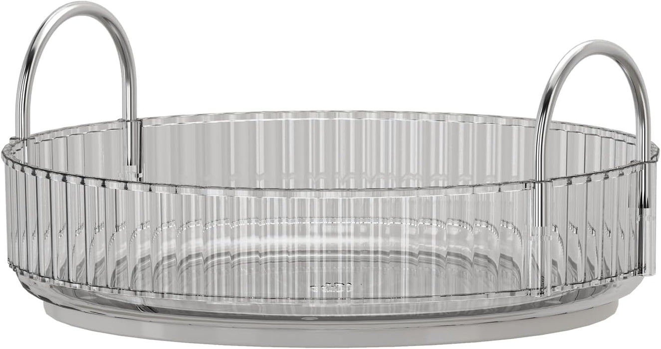 Makeup Organize Rotating,Perfume Organize, 360° Luxury Acrylic Makeup Organizer & Skincare Rack Spinning Lazy Susan 3 Tier,Dressing table to display your perfumes and cosmetics. (White-2)