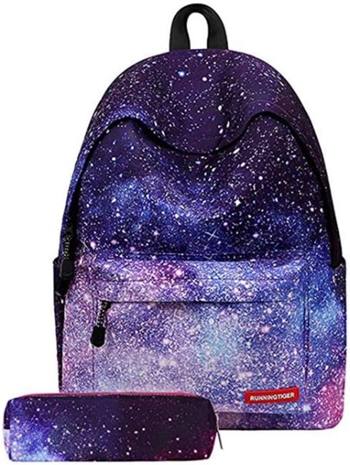 Backpack for Teenage Girls Kids 3PCS/set School Bag Stars Universe Space Printing Canvas Female for College Students Soft Handler Interior Slot Flap Pocket Backpacks - Galaxy-2Pcs/Set