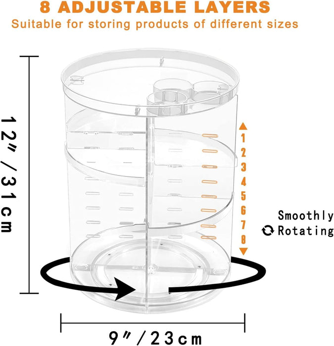 AWH 360° Rotating Makeup Organizer – Clear Acrylic Spinning Storage Display for Cosmetics, Skincare, Perfume, Beauty Essentials & Toiletries – Space-Saving Vanity & Bathroom Organizer