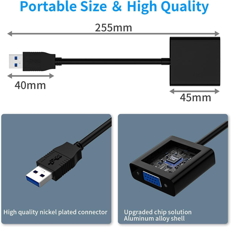 CHILTINA USB to VGA Adapter,USB 3.0/2.0 to VGA Adapter Multi-Display Video Converter- PC Laptop Windows XP 7/8/8.1/10,Desktop, Laptop, PC, Monitor, Projector, HDTV