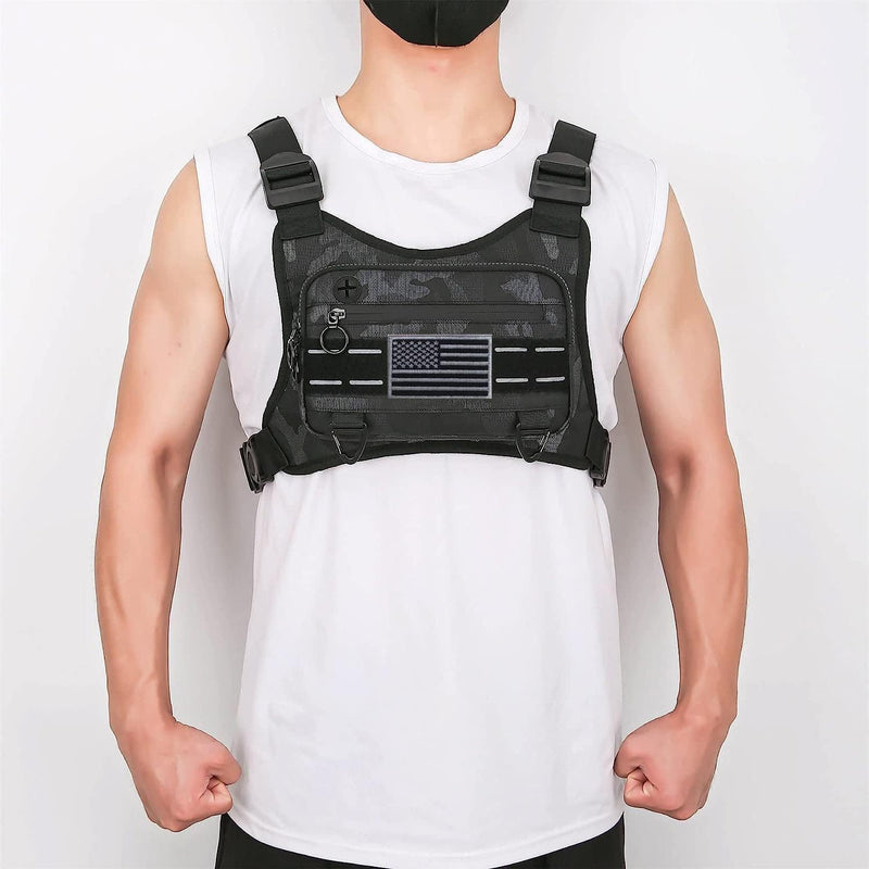 Sports Chest Bag For Men, Water Resistant Lightweight Front Chest Pack, Running Vest Bag With Built-In Phone Holder & Extra Storage For Workouts, Running, Cycling, Camo, Western