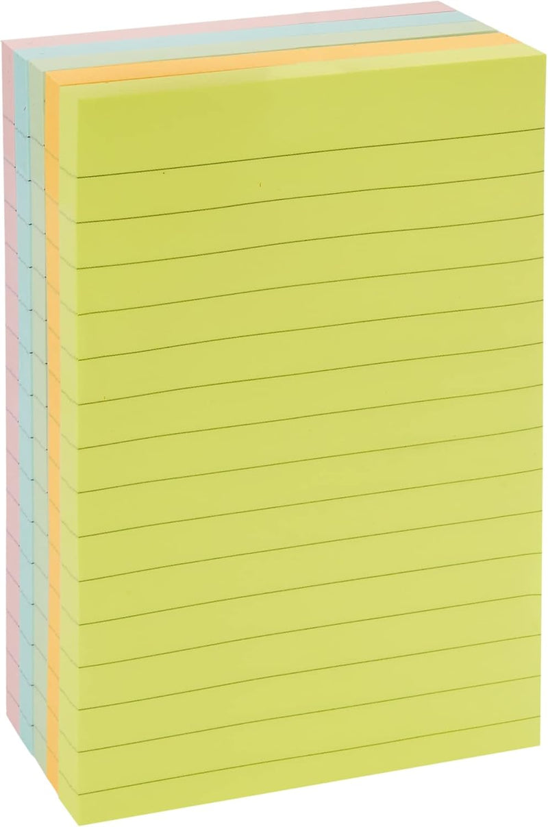 Amazon Basics Lined Sticky Notes, 4 x 6-Inch, Assorted Colors, 5-Pack