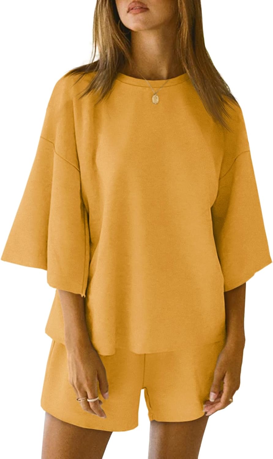 Womens Pajama Sets 3/4 Sleeve Oversized Tops and Elastic Waist Shorts Lounge Sets Loungewear – image 12