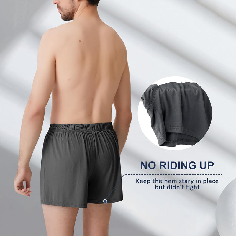 BAMBOO COOL Mens Boxers Short Classic Fit Soft Casual Underwear Loose Comfortable Breathable Boxer Shorts for Men 3 Pack
