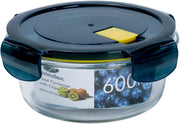 Mondex Borosilicate Glass Round Food Saver with food Storage Container Lunchbox 600ml Capacity, Openable and Secure Air Vent, Silicone Seal, Plastic Lid - Round 600ml