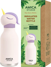 Kids Water Bottle 460ml Insulated Stainless Steel - AMICA STUDIO (Nova Unicorn)