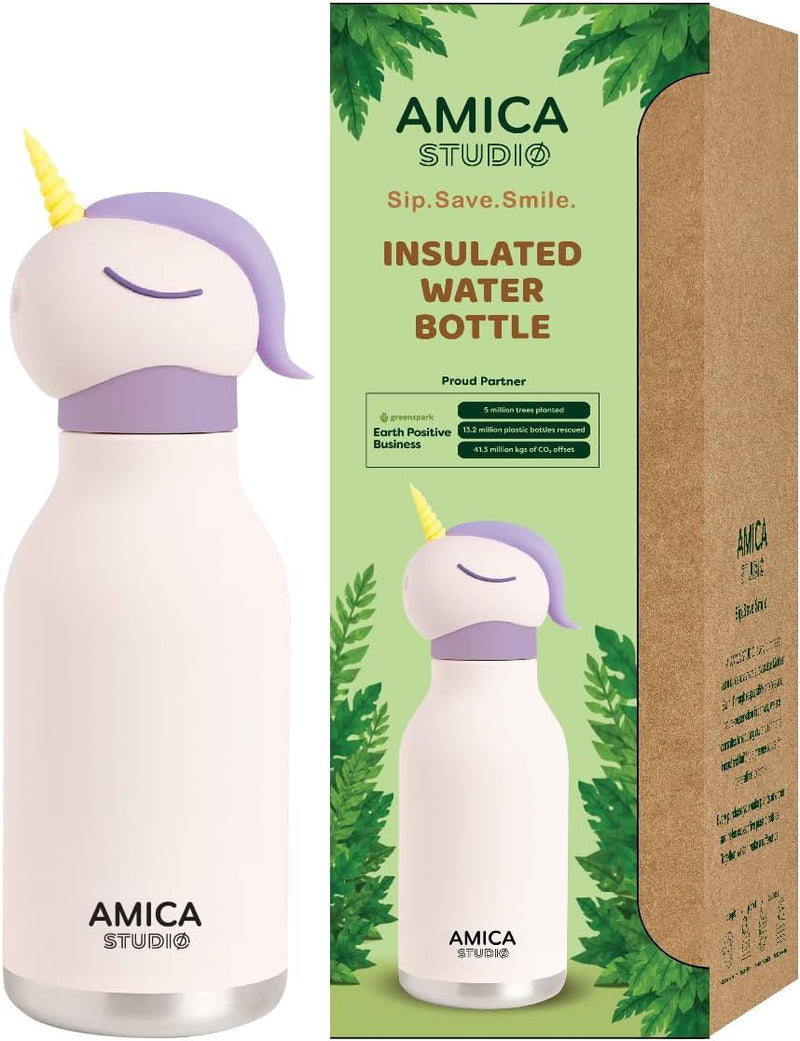 Kids Water Bottle 460ml Insulated Stainless Steel - AMICA STUDIO (Nova Unicorn)