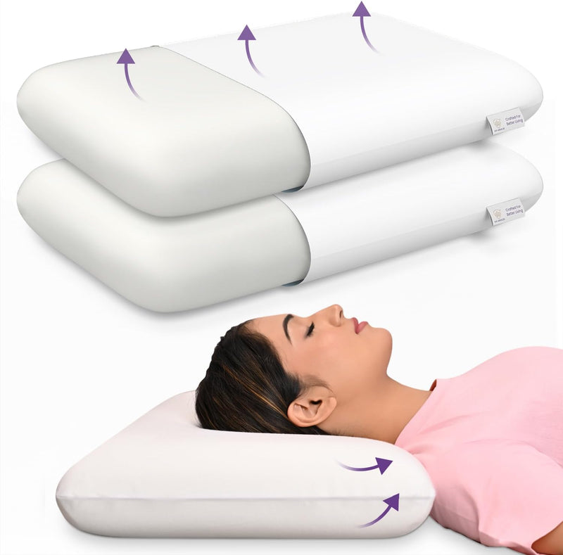 MY ARMOR Ventilated Cool Gel Memory Foam Pillows for Sleeping, Orthopedic Pillows for Neck Pain Relief (White Cover, Cool Gel Thin (pack of 1)) - Inner Cover Only Queen - 4.5 inches height (Pack of 2)