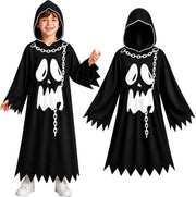 Yoawllty Halloween Costume for Kids,Hooded Ghost Robe, Spooky Fancy Dress Outfit for Halloween Parties and Cosplay - black