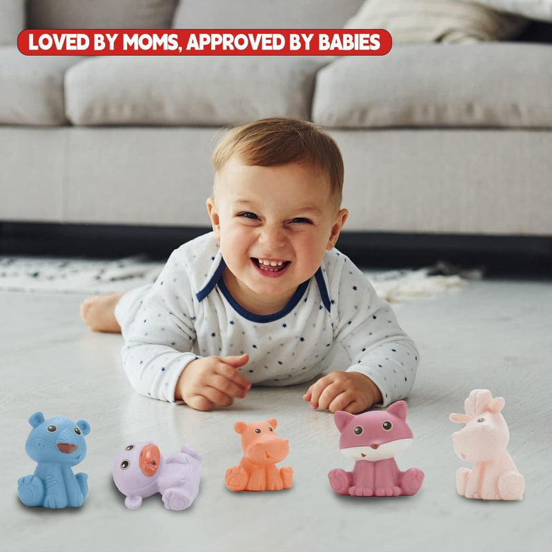 NALACAL Mold Free Animal Baby Bath Toys for Toddlers/ Infants 6 - 12 Months, 9 Pack No Hole No Mold Silicone Bathtub Toys Eco-Friendly Non Toxic Bathtub Float Toy for Water Play Kids