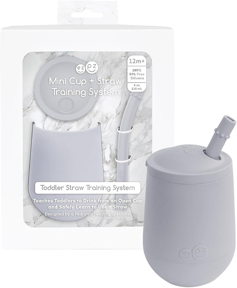 ezpz Mini Cup + Straw Training System - 100% Silicone Training Sippy Cup for Infants + Toddlers - Designed by a Pediatric Feeding Specialist (Blush)