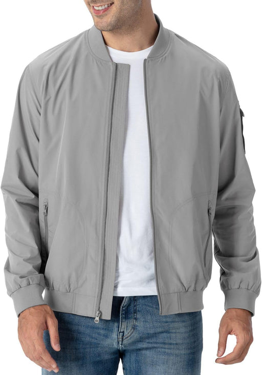 Men's Lightweight Bomber Jacket Flight Golf Casual Active Shell - 01 Light Grey