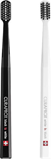 Black is White Toothbrush Pack of 2, Ultra-Soft Toothbrush, Plaque Removal, Pair with Black is White Fluoride Whitening Toothpaste, Bristles Infused with Activated Carbon - Black and White