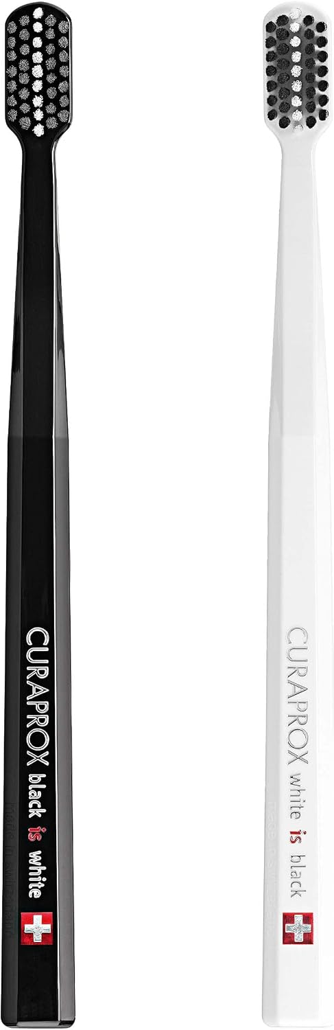 Black is White Toothbrush Pack of 2, Ultra-Soft Toothbrush, Plaque Removal, Pair with Black is White Fluoride Whitening Toothpaste, Bristles Infused with Activated Carbon - Black and White
