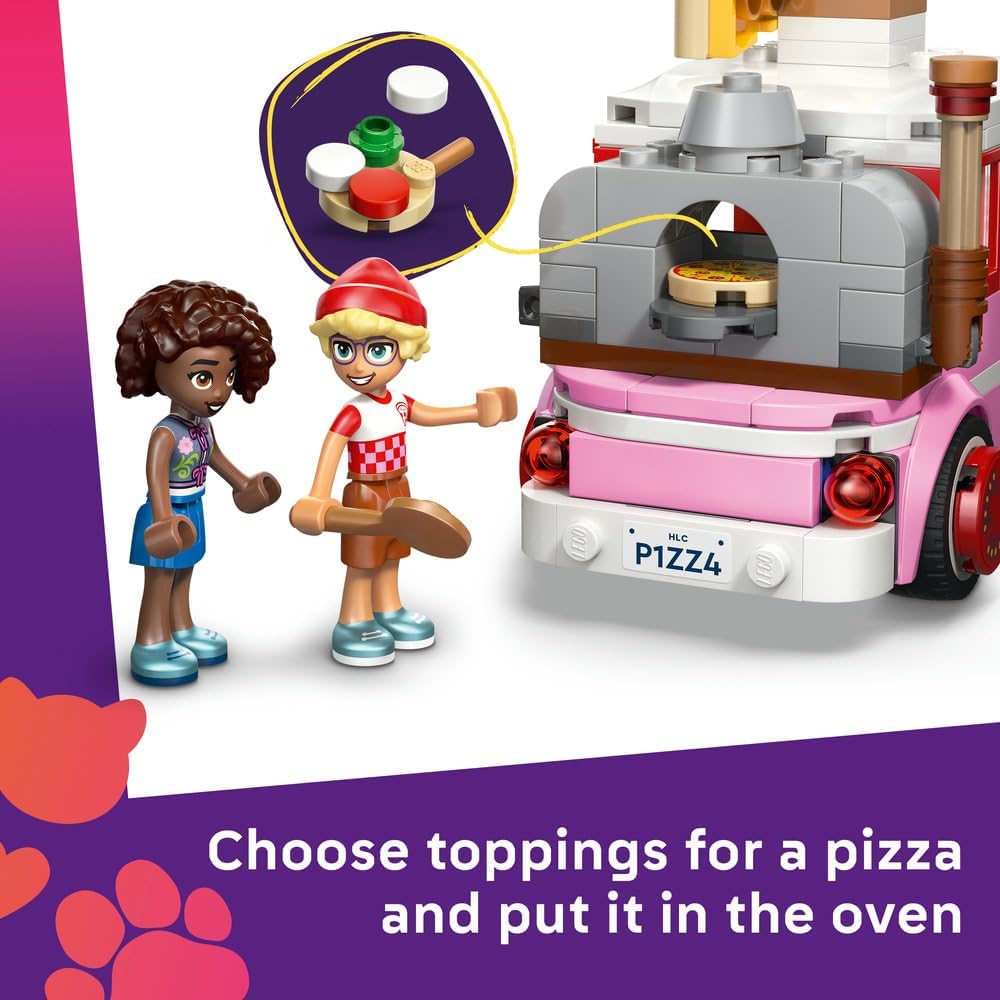 Friends Pizza Truck 42694 Pizza Truck Toy, 2 Mini Dolls, Dog Figure & Play Food, Role-Play Set, Gift for 6+ Year Old Girls & Boys, 190 Pieces – image 3