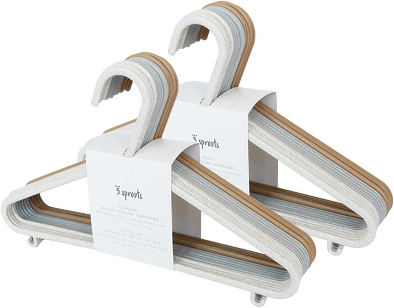 3 Sprouts Baby Wheat Straw Plastic Clothes Hangers - Pack of 30 - Speckled Gray