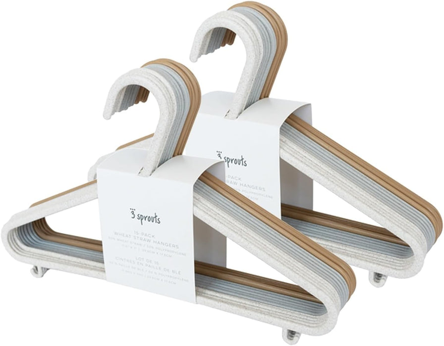 3 Sprouts Baby Wheat Straw Plastic Clothes Hangers - Pack of 30 - Speckled Gray