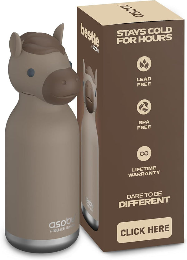 Bestie Giraffe Kids Water Bottle, 16oz/460ml Stainless Steel - Brown