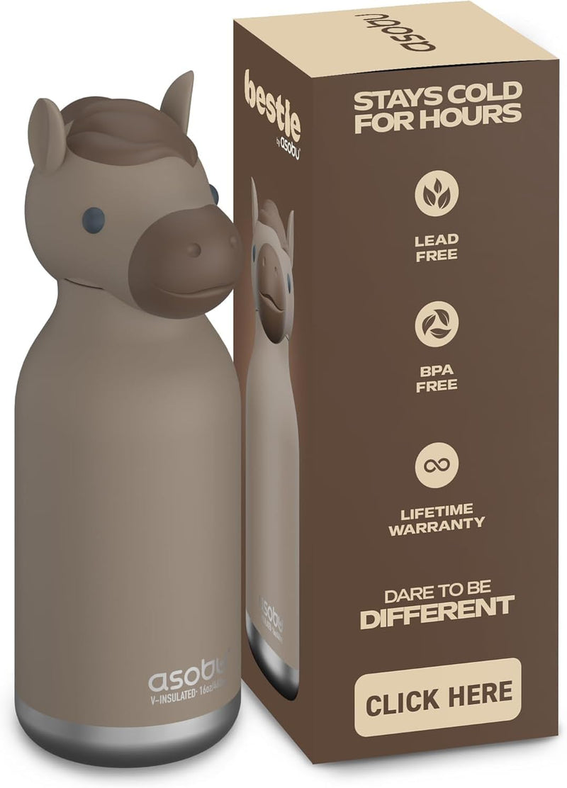 Bestie Giraffe Kids Water Bottle, 16oz/460ml Stainless Steel - Brown