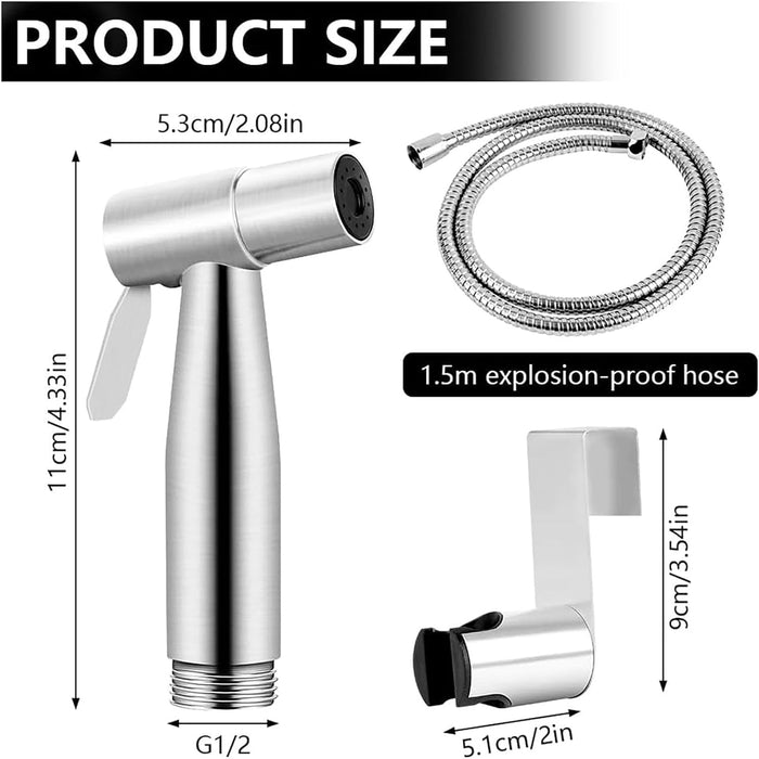 Handheld Bidet Sprayer Kit for Toilet, Stainless Steel Brushed Nickel Sprayer Toilet Bathroom Shower Head with 59 inch Hose and Wall Bracket Holder 3 Set(Note: linker not T valve Included)