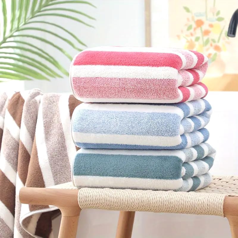 Ultra Soft Bath Towel Set, 100% Cotton, Bath and Hand Towels, Striped, Universal (Brown)