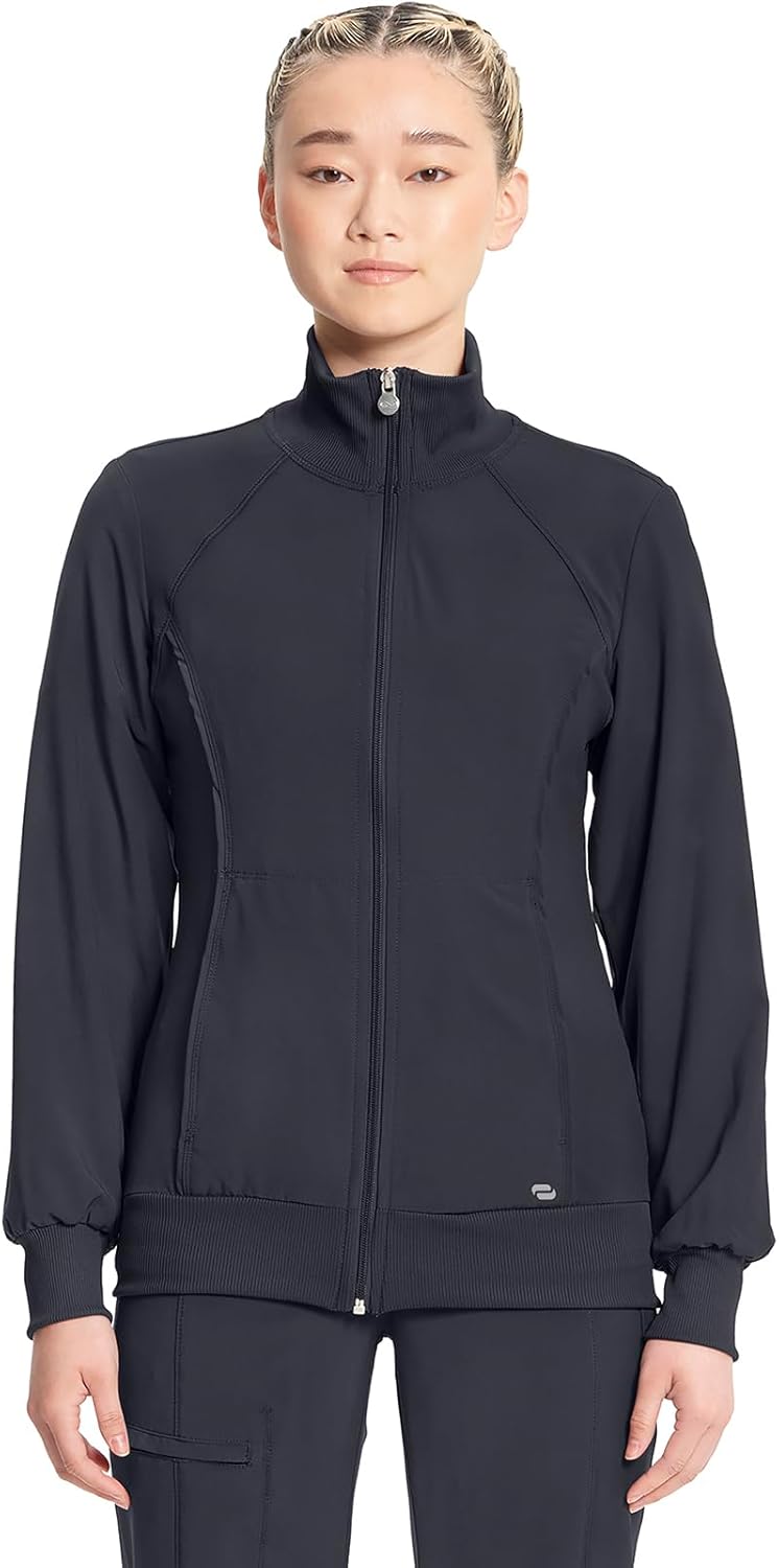 Zip Front Scrub Jackets for Women, 4-Way Stretch Fabric, 2391A - Pewter