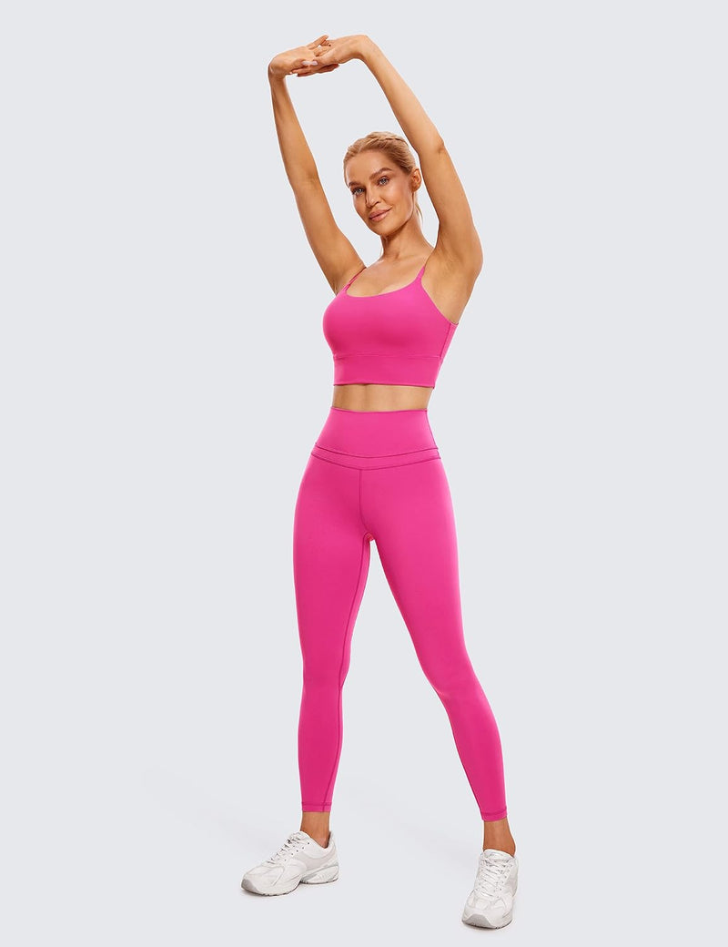 CRZ YOGA Women's V Back Longline Sports Bra with Adjustable Straps Wireless Workout Padded Yoga Bra Cropped Tank Tops