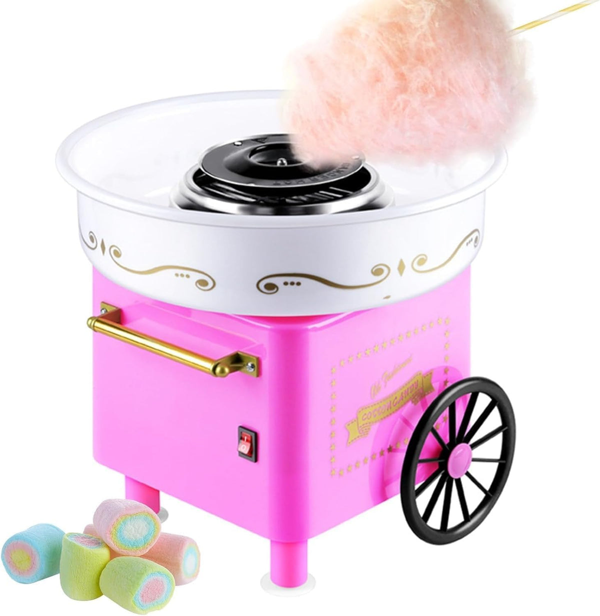 Retro Cotton Candy Machine for Kids, Includes 2 Reusable Cones, 1 Sugar Scoop, 1 Extractor Head, Vintage Hard & Sugar-Free Cotton Candy Maker, Pink – image 1