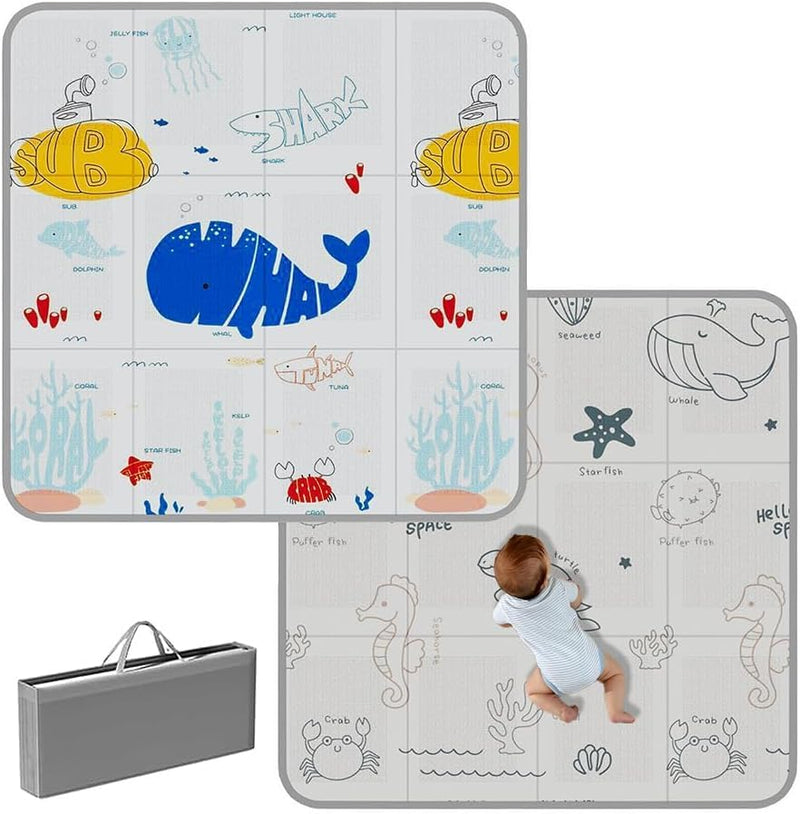 Foldable Baby Play Mat, Featuring Safe Non-Peeling, Antislip XPE Foam Material With Reversible Design Ultra-light, Waterproof Features. Play Matt Baby for Infants N Toddlers - 59" x 59".