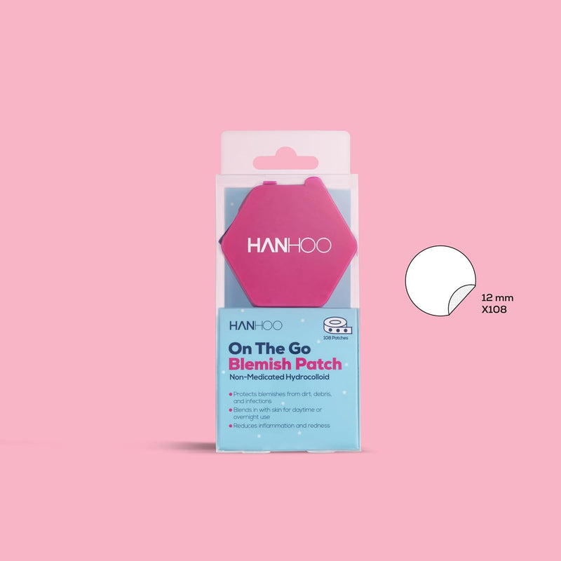 Hanhoo On the Go Blemish Patch, 108 Count, Pimple Patch Dispenser, Shrinks Pimples, Protects from Finger-picking and Dirt, Absorbs Fluid, Acne Spot Patches, Invisible Pimple Patches, Korean Skincare