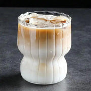 1CHASE Ribbed Drinking Glasses with Straws 320 ML (Set of 4), Ripple Borosilicate Glassware, Mixed Drinkware Sets, Drinking Glasses for Juice, Beer, Iced Coffee, Tea and Cocktails (11 oz)