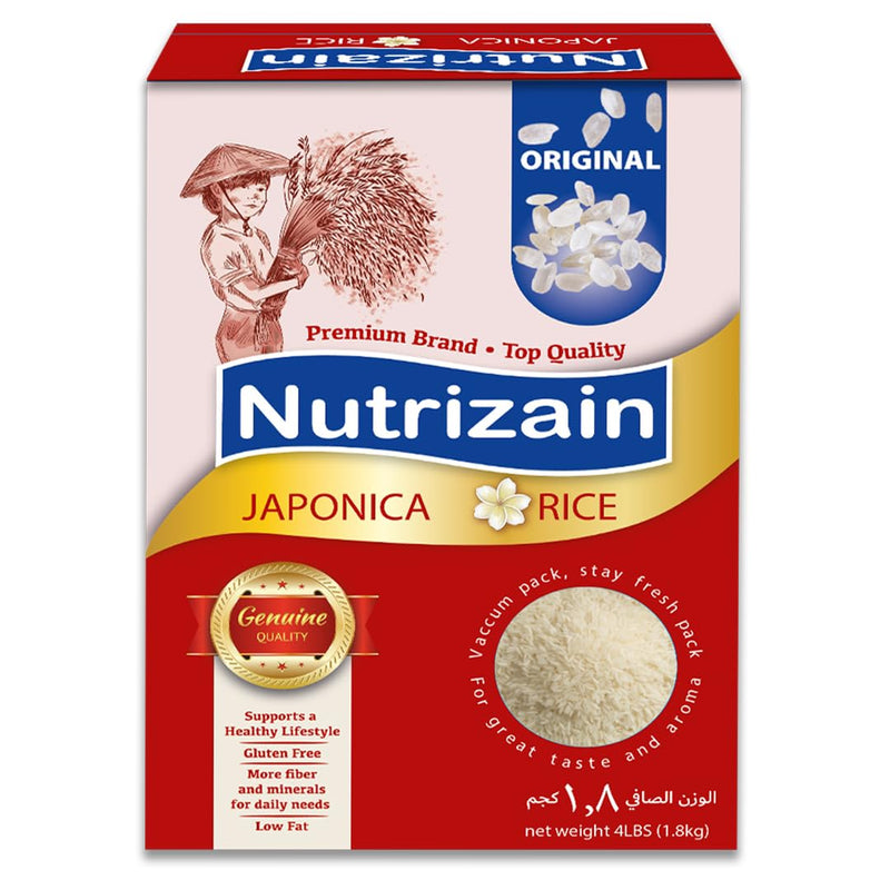 NUTRIZAIN Japonica Sushi Rice 4lb (1.8kg) Box | Vacuum Packed for Longer Freshness | Gluten Free | Sushi Rice