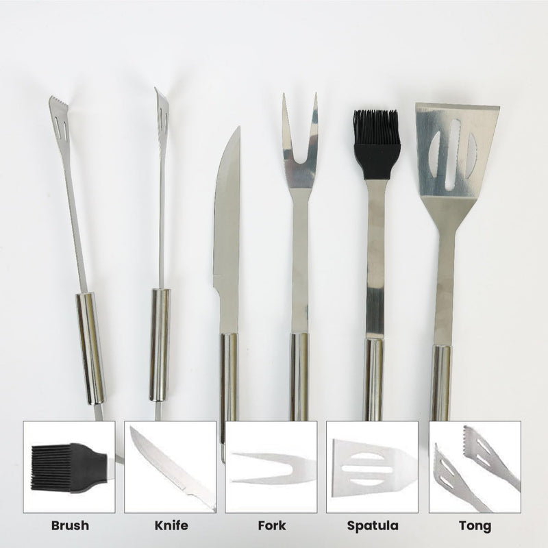 Cotton Home Premium Stainless Steel 5 pieces BBQ Grill Tool Set includes Knife Brush Fork Spatula Tong with Oxford Bag Ultimate Grilling Companion for BBQs camping picnics Unique Kitchen Gadgets Gift