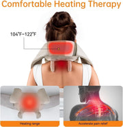 Neck Massager with Heat, Cordless Deep Tissue Kneading Massage Pillow - 3D Shiatsu Shoulder and Back Massager with 2 Heat Levels, Rechargeable Muscle Pain Relief for Home, Office & Car Use