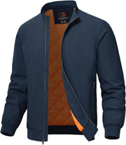 Men's Quilted Bomber Jacket, Casual Padded Winter and Fall Jacket, Full-Zip Windproof Work Coat - Navy