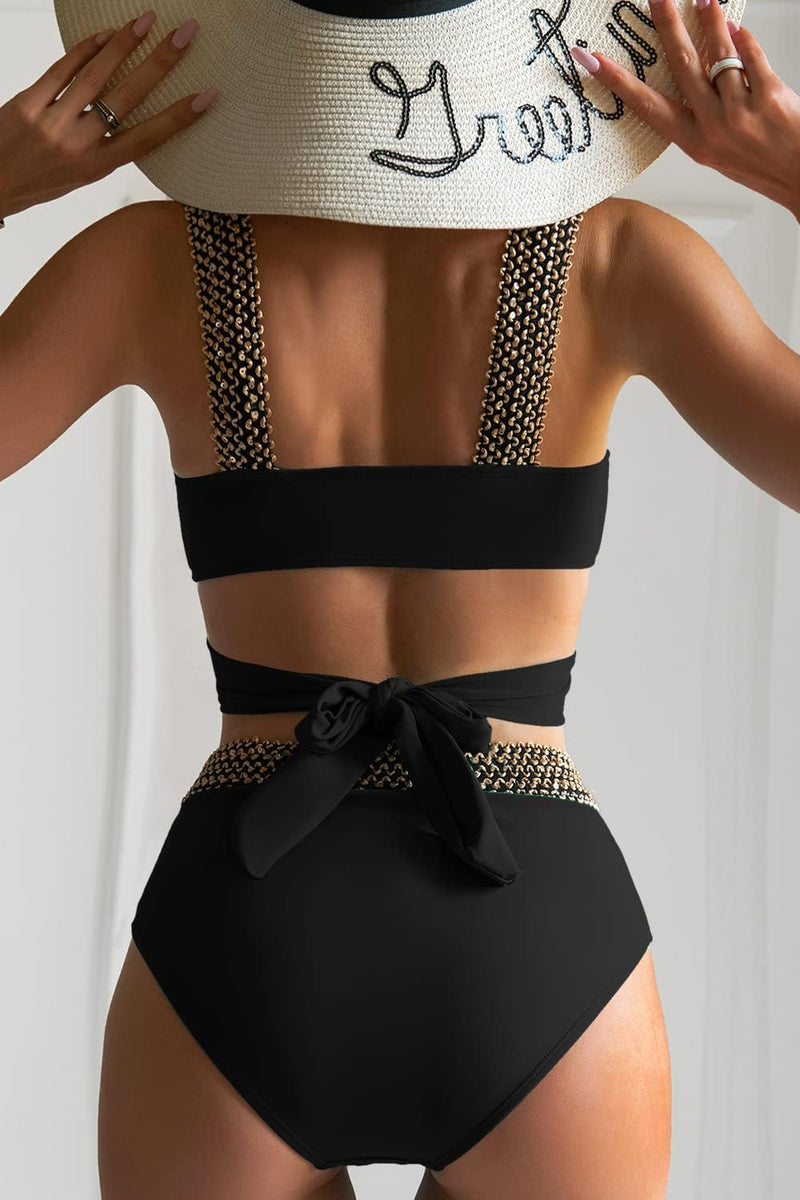 Eomenie Women Two Piece Cross Wrap Bathing Suit Tie Back, Tummy Control Swimsuit 2 Piece High Waist Curvy Bikini Swimwear