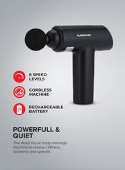 Olsenmark 6-in-1 Percussion Massage Gun Cordless & Rechargeable Deep Tissue Massager with 6 Detachable Heads, 6 Speed Levels, Ergonomic Grip for Full-Body Pain Relief, Stress Reduction, Black