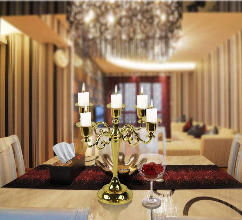 RICHEE-NL 10.63" Tall Metal Candelabra Retro Table Candlestick Holder 5 Arms Silver