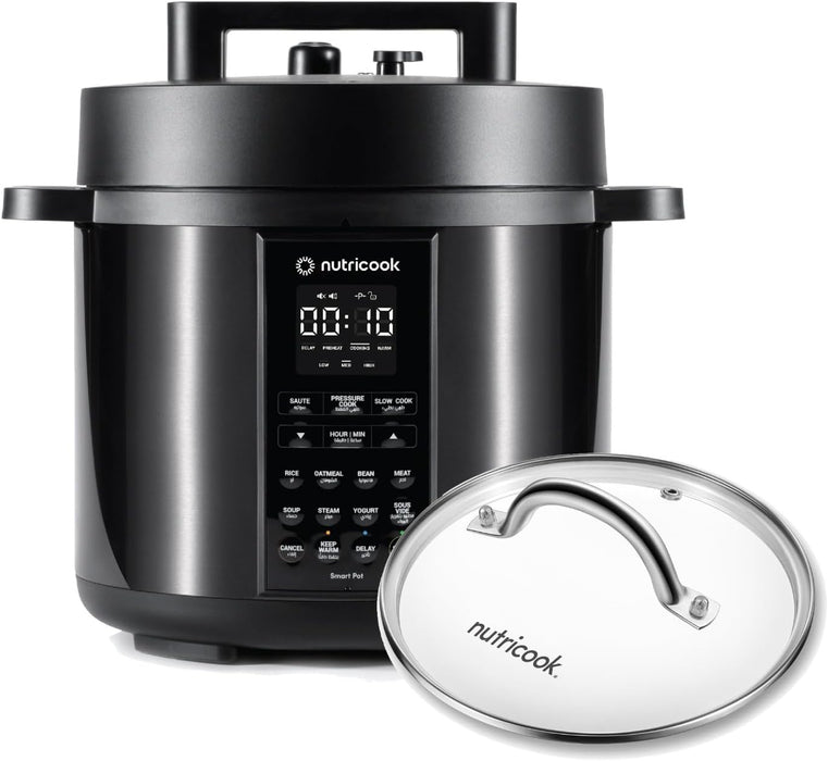 Nutricook Smart Pot Eko, 1000 Watts - 9 In 1 Instant Programmable Electric Pressure Cooker, 6 Liters, 14 Smart Programs, Brushed Stainless Steel/Black, 2 Years Warranty, Silver/Black