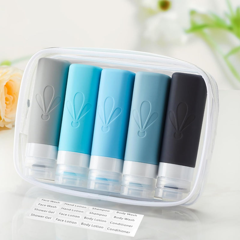 INSFIT Travel Bottles for Toiletries, TSA Approved 90ml Travel Size Containers, BPA Free Leak Proof Squeezable Silicone Tubes for Shampoo Conditioner Lotion Soap with Labels