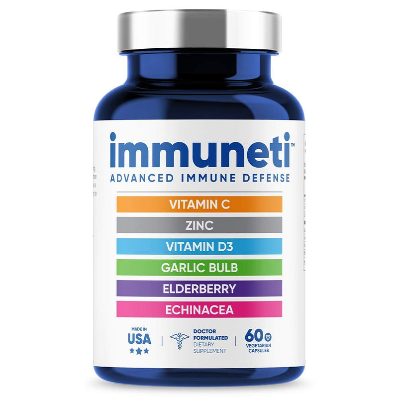 Immuneti Nutrition Advanced Immune Defense, 6-in-1 Powerful Blend of Vitamin C, Vitamin D3, Zinc, Elderberries, Garlic Bulb - Supports Overall Health, Provides Vital Nutrients & Antioxidants