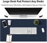 Large Desk Pad, Non-Slip Pu Leather Desk Mouse Pad Waterproof Desk Pad Protector, Dual-Side Use Desk Writing Mat For Office Home, 80Cm X 40Cm, Navy Blue&Yellow