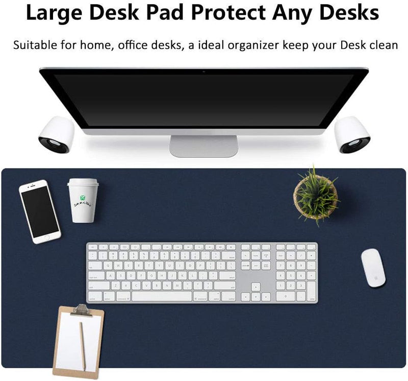 Large Desk Pad, Non-Slip Pu Leather Desk Mouse Pad Waterproof Desk Pad Protector, Dual-Side Use Desk Writing Mat For Office Home, 80Cm X 40Cm, Navy Blue&Yellow