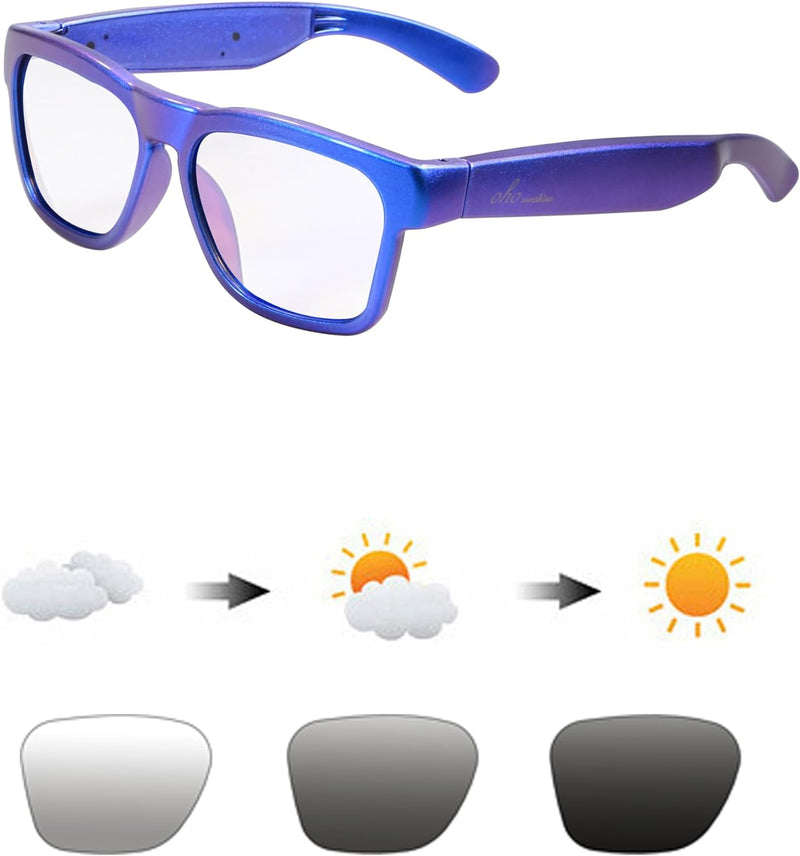 OhO sunshine OhO Bluetooth Sunglasses,Voice Control and Open Ear Style Smart Glasses Listen Music and Calls with Volume UP and Down,Bluetooth 5.0 Audio Glasses and IP44 Waterproof, unisex-adult