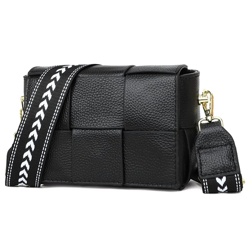 Efilra Crossbody Bag for Women, Small Leather Camera Purse Thick Strap Cross-body Bags, Triple Zip Shoulder Bag with Guitar Strap, 1-black, Camera Crossbody Bag