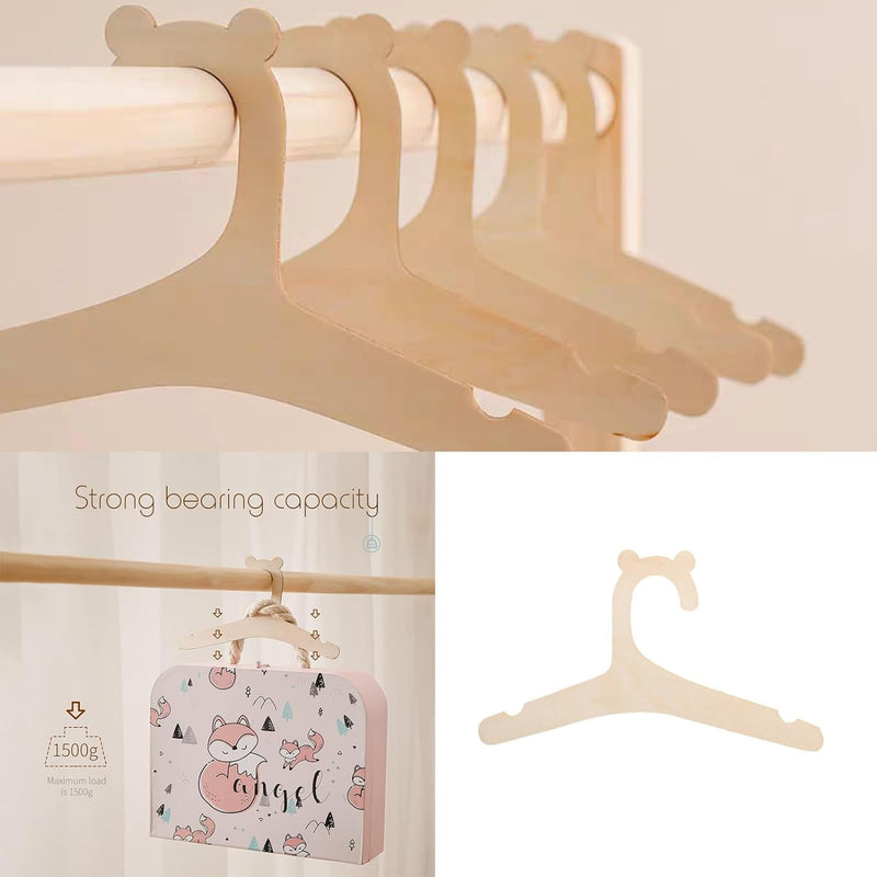 Wooden Kids Hangers, 23 cm, Bear Design, Set of 10, Baby Nursery Closet Hangers